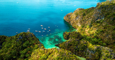 Aerial view of amazing beach in The Philippinesの写真素材