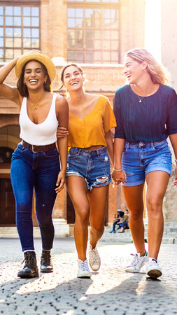 Happy multiracial women having fun together on summer vacationの写真素材