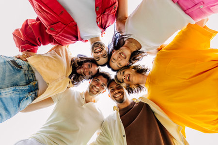 Happy group of young people in circle. Youth community conceptの写真素材