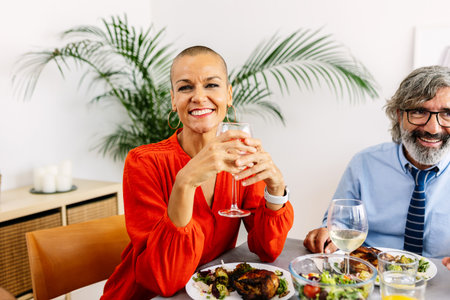 Happy family enjoying healthy meal together at home