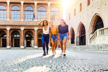 Happy multiracial women having fun together on summer vacationの写真素材