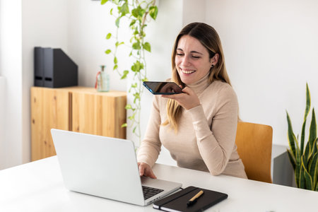 Smiling woman working from home