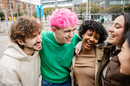 Young group of people having fun together outdoors
