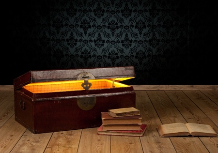 ancient trunk with golden glow from insideの写真素材