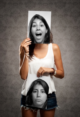 portrait of girl with two facesの写真素材