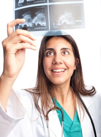 Doctor examining a mammogramの写真素材