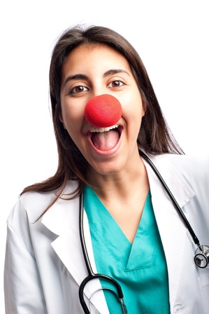 clown doctor having fun isolated on white backgroundの写真素材