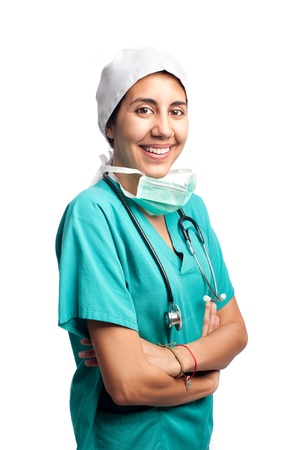surgeon portrait isolated on a white backgroundの写真素材