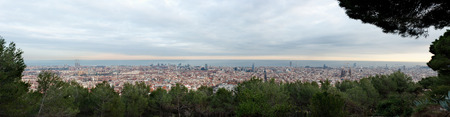 Barcelona skyline at sunset, Catalonia, Spainの写真素材