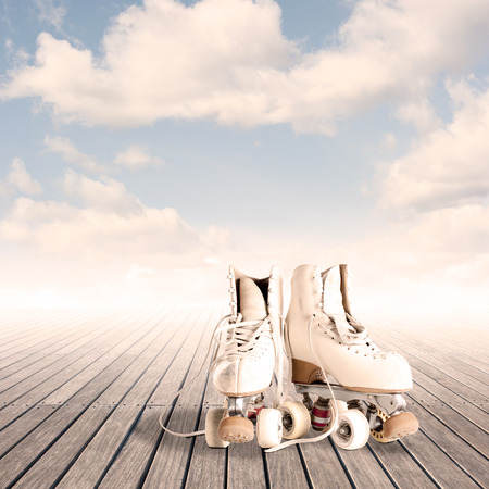 rollin skates on a wood floor