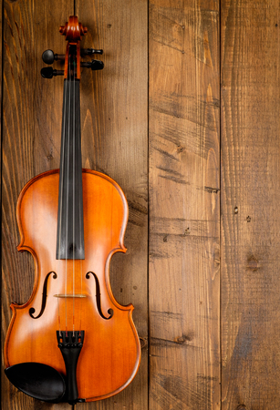 violin in wood backgroundの写真素材