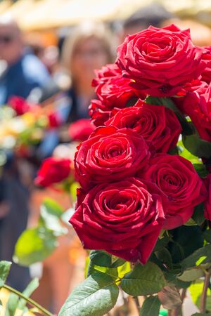 A bouquet of red flowers in selective focusの写真素材