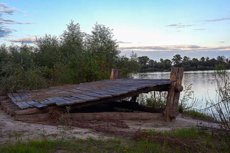 Old ferry crossing on the riverの写真素材