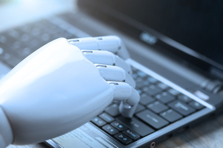 artificial intelligence hand type on keyboardの写真素材