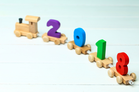 2018 happy new year,wooden toy train carrying numbers