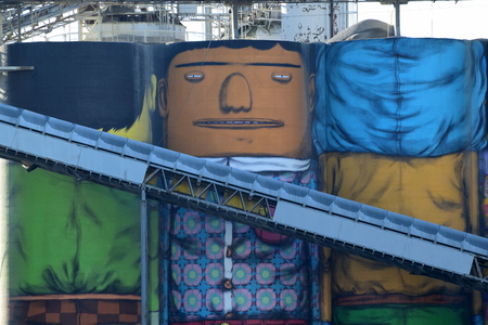 Murals on cement silos  - Granville Island - Vancouver BC, Canada.のeditorial素材