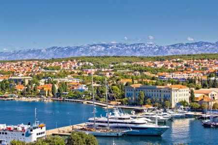 City of Zadar harbor and Velebit mountain, Dalmatia, Croatiaの写真素材