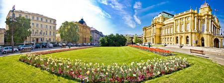 Zagreb theater square panoramic view, Croatiaのeditorial素材