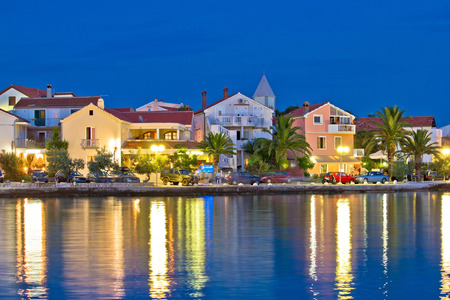 Petrcane adriatic village colorful evening waterfront, Dalmatia, Croatiaの写真素材