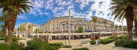 Split Riva watefront panoramic view with Diocletian palace, Dalmatia, Croatiaの写真素材