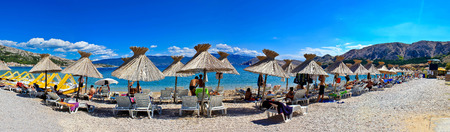 Idyllic beach in Baska panorama, Island of Krk, Croatia. Baska is famous tourist destination in Croatia.のeditorial素材