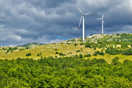 Wind power plant turbines on Velebit mountain, Croatia