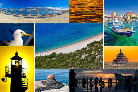 Mediterranean coast collage (yacht, sea gull, ocean, beach etc.)の写真素材