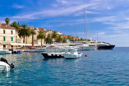 Yachting harbor of Hvar island, famous tourist destination of Croatiaの写真素材