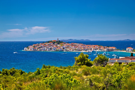 Town of Primosten dalmatian town on rock view, Dalmatia, Croatiaの写真素材