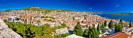 City of Sibenik rooftops panorama, Dalmatia, Croatiaの写真素材