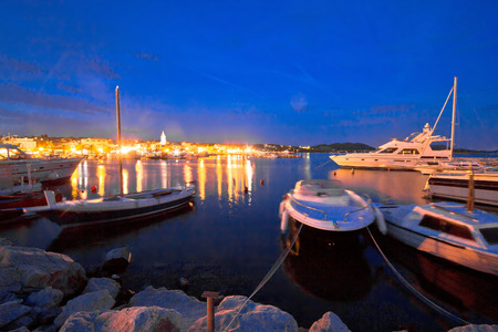 Pakostane harbor and waterfront evening view, Dalmatia, Croatiaの写真素材