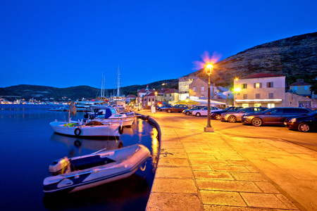 Town of Vis waterfront and harbor evening view, Dalmatia, Croatiaの写真素材