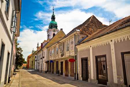 Town of Karlovac street and church, central Croatiaの写真素材