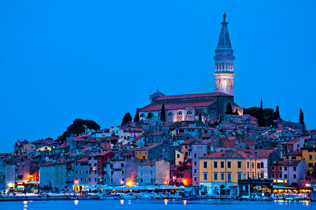 Tovn of Rovinj bluer hour view, Istria, Croatiaの写真素材