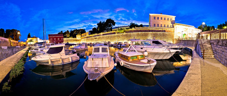 Zadar city walls and Fosa harbor evening panorama, Dalmatia, Croatiaの写真素材