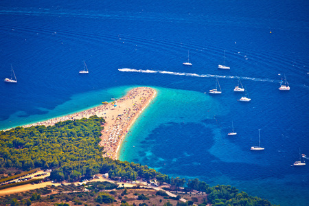 Zlatni rat beach aerial view, Island of Brac, Dalmatia, Croatiaの写真素材