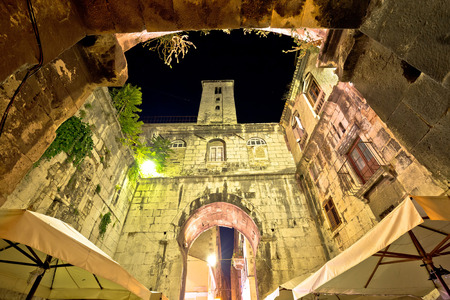 Street od Old Split stone architecture evening view, Dalmatia, Croatiaの写真素材