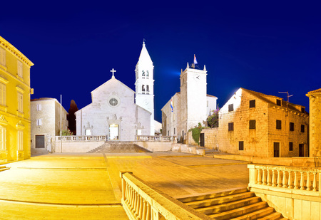 Church and stone squate in Supetar evening view, island of Brac, Dalmatia, Croatiaの写真素材