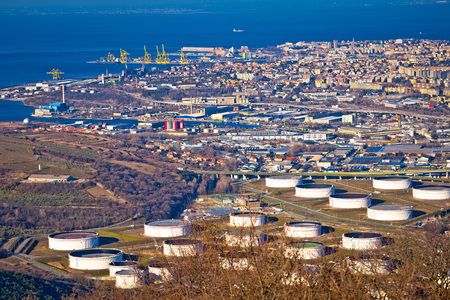 City of Trieste aerial view of industrial zone, capital of Friuli-Venezia Giulia region in Italyの写真素材