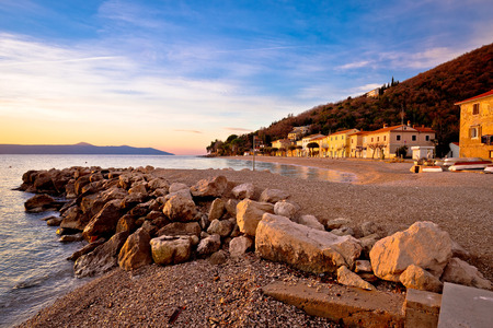Moscenicka Draga village beach at sunrise, Opatija riviera of Croatiaの写真素材