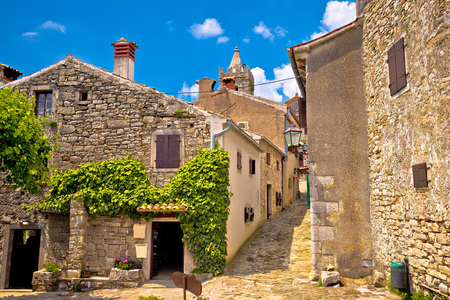 Town of Hum old cobbled street view, region of Istria, Croatiaの写真素材