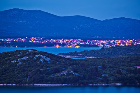 Island of Murter and town of Tisno evening view, Dalmatia, Croatiaの写真素材
