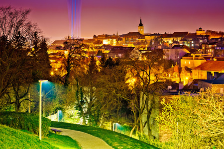 Zagreb historic upper town night view, capital of Croatiaの写真素材