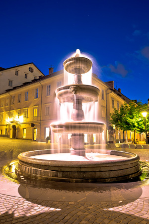 Ljubljana fountain and square evening view, capital of Sloveniaの写真素材
