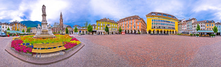 Bolzano main square Waltherplatz panoramic view, South Tyrol region of Italyの写真素材