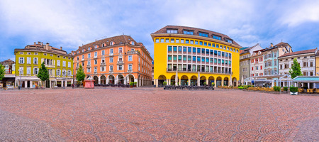 Bolzano main square Waltherplatz panoramic view, South Tyrol region of Italyの写真素材
