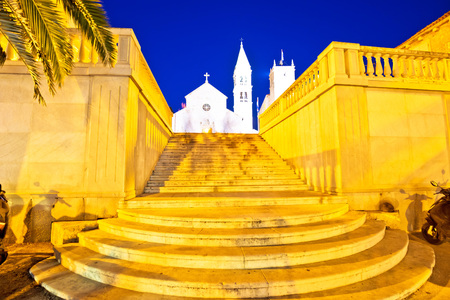 Town of Supetar church evening view, Brac island, Dalmatia, Croatiaの写真素材