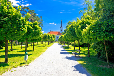 Town of Koprivnica park and church view, Podravina region of Croatiaの写真素材