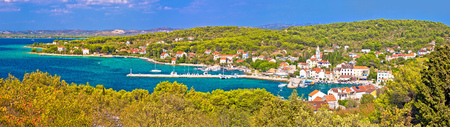 Island of Zlarin waterfront view, Sibenik coral archipelago of Dalmatia, Croatiaの写真素材