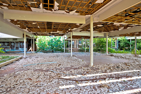 Krk, Croatia, August 31 2017: Abandoned and destructed luxury hotel Palace Haludovo in Malinska, Island of Krk, Croatia. In 1970's and 1980's it was the most exclusive hotel in Eastern Europe.のeditorial素材